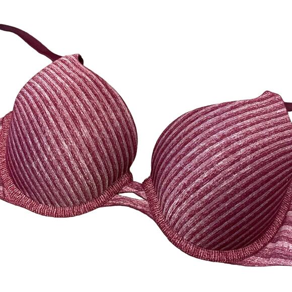 VICTORIA'S SECRET Perfect Shape Bra Purple Stripe Print Thick Padding 34B - Picture 2 of 7